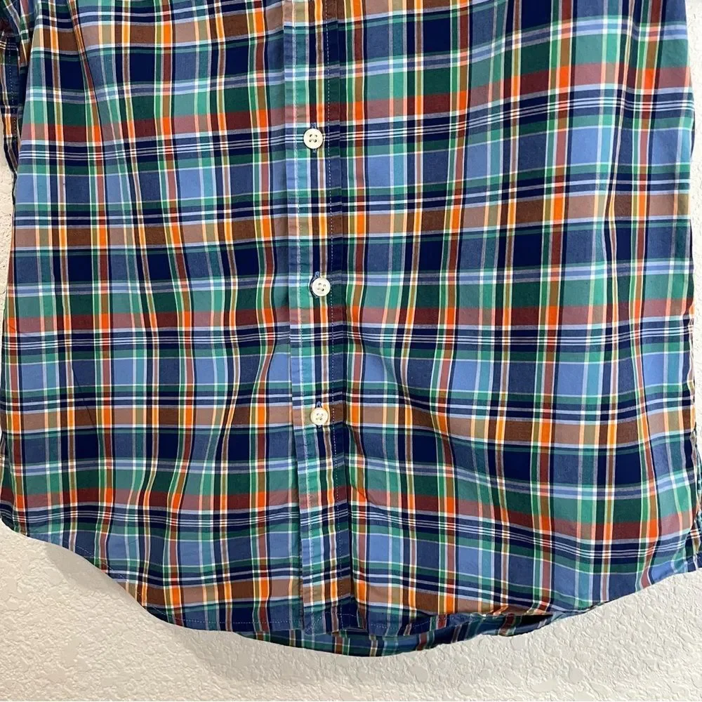 Ralph Lauren Plaid Blue Orange Green Button Up Short Sleeve Shirt Boys Youth L